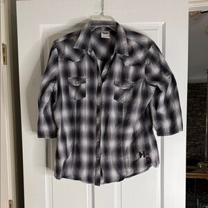 Harley-Davidson Black and White Plaid Button-Up Shirt. Pearl snap. Xl